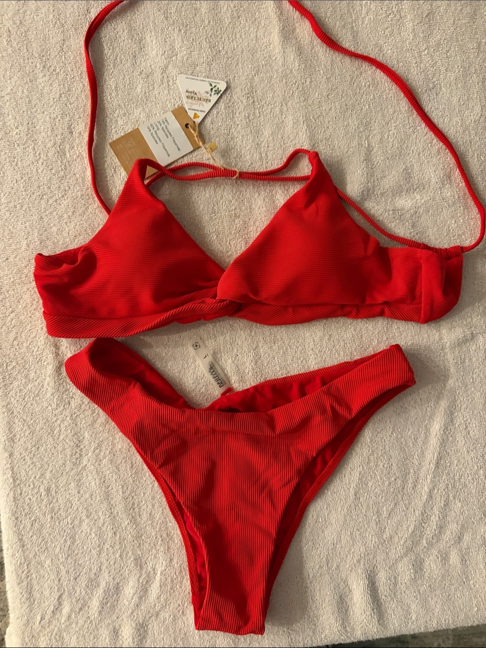 Brioni Red Ribbed Triangle Bikini Set